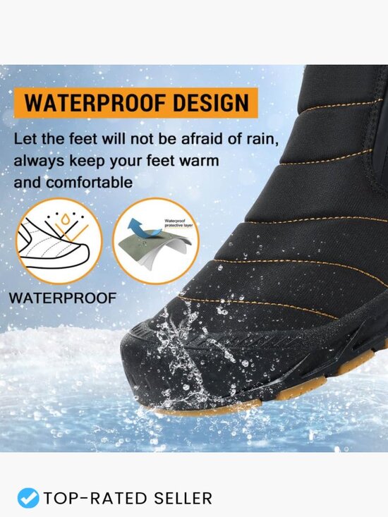 Men\'s Waterproof Snow Boots Warm Fur Lined Ankle Boots with Side Zipper Slip On main image 4